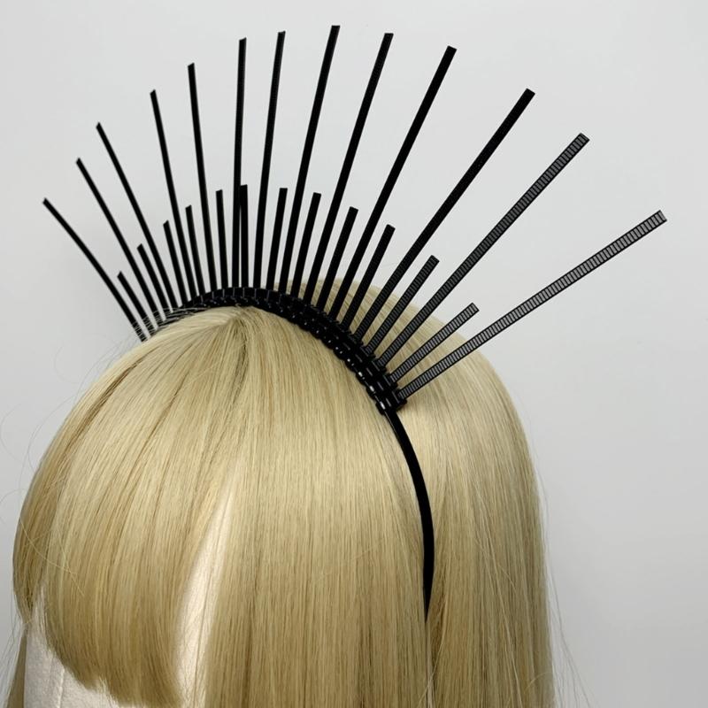 Dark Headband Angel Crown Headband Bridal Tiaras Divine Princess Headpiece Hair Hoop Baroque Spiked Tiaras