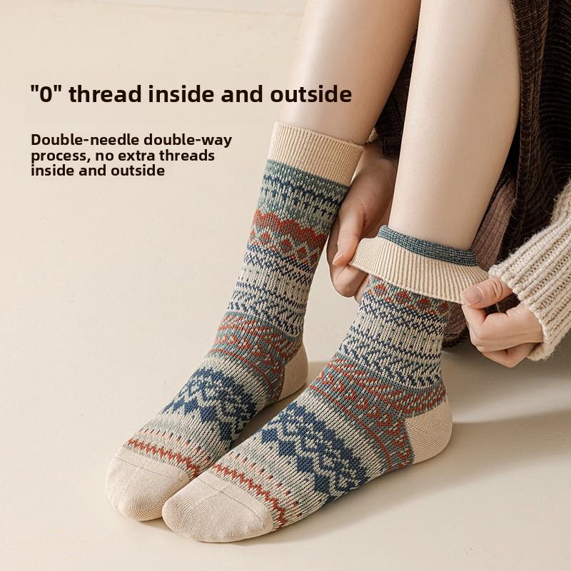 5 Pairs Autumn and Winter Socks for Women Maillard Mid-tube Pile for Women Socks Spring and Autumn Double Needle Double Road Deodorant Cotton Socks