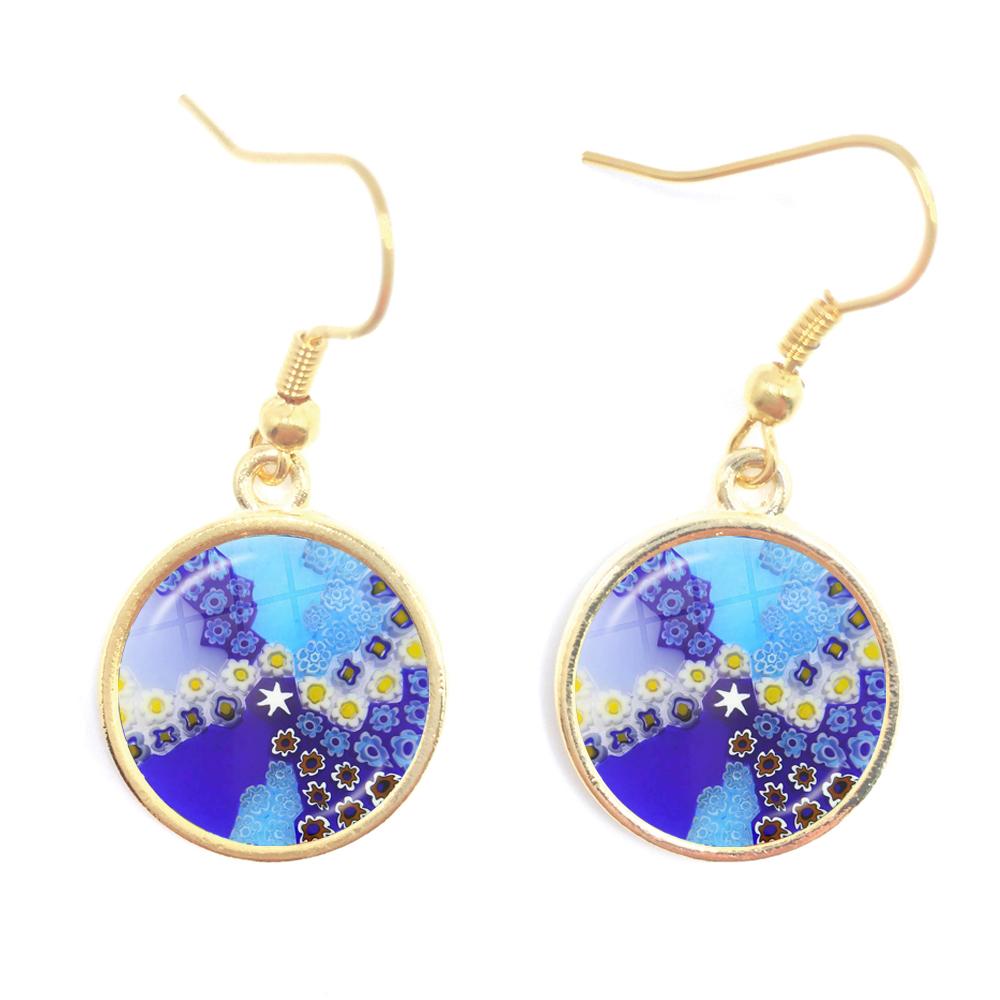 Murano Millefiori Drop Earrings MultiColour Flower 16mm Glass Cabochon Earring Jewelry For Women Girls Gift