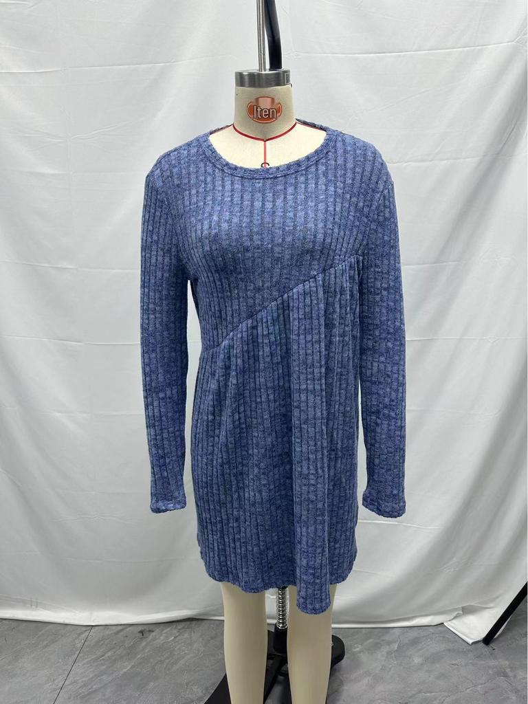 Bohemian Irregular Brushed Ribbed Solid Color Dress - Women's Autumn/Winter 2025 Collection