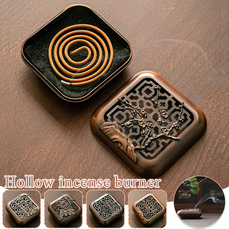 Alloy Retro Incense Box Coil Incense Burner Plum Blossom Bamboo Tea Ceremony Sandalwood Mini Burner Aromatherapy Home Decor