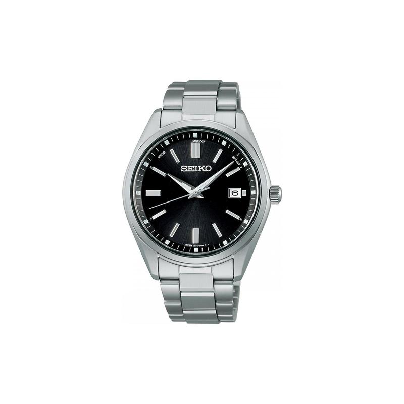 SEIKO 100m waterproof, fashionable, solar Quartz, Steel Strap, , men s watch, black dial SBTM323