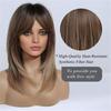 ALAN EATON Medium Length Brown Layered Synthetic Wig Ombre Straight Wigs with Bangs for Women Daily Use Soft Heat Resistant Hair