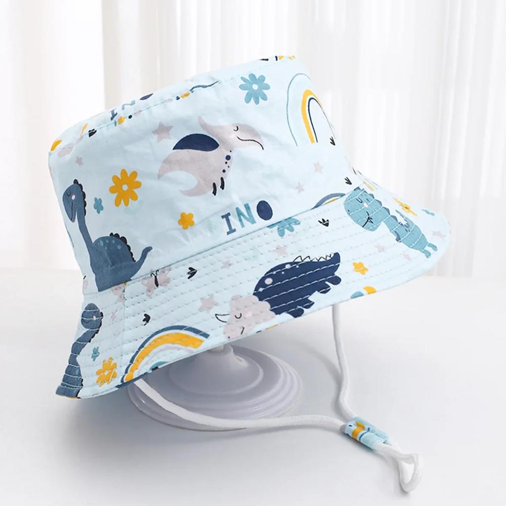 Baby Sun Hat Summer Kids Cartoon Dinosaur Print Soft Cotton Bucket Hat For Girls Boys Panama Beach UV Protection Cap Children