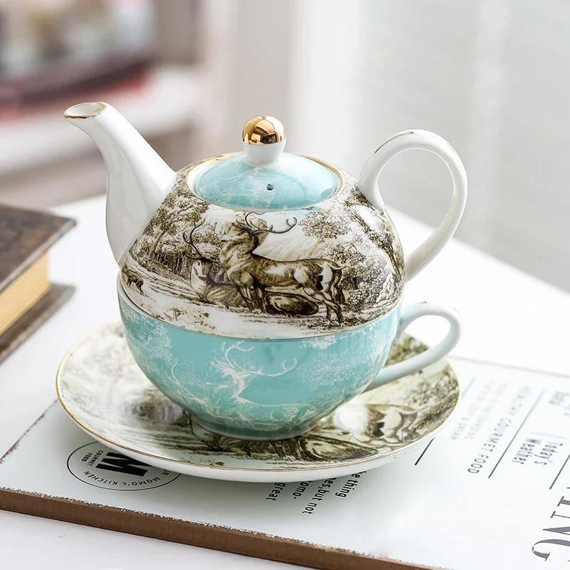 Ceramic Portable Creative Tea Set European Style One Teapot and One Cup Set Simple Household Flower Tea Cup Set Office Tea Set