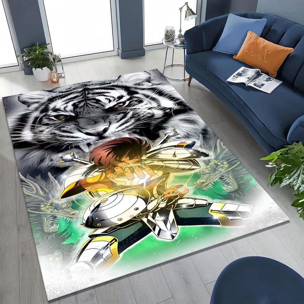 Retro Anime Saint Seiya Gold Saint Cartoon Rug for Bedroom Living Room Sofa Home Doormat Decor,Kids Play Non-slip Floor Mat Gift