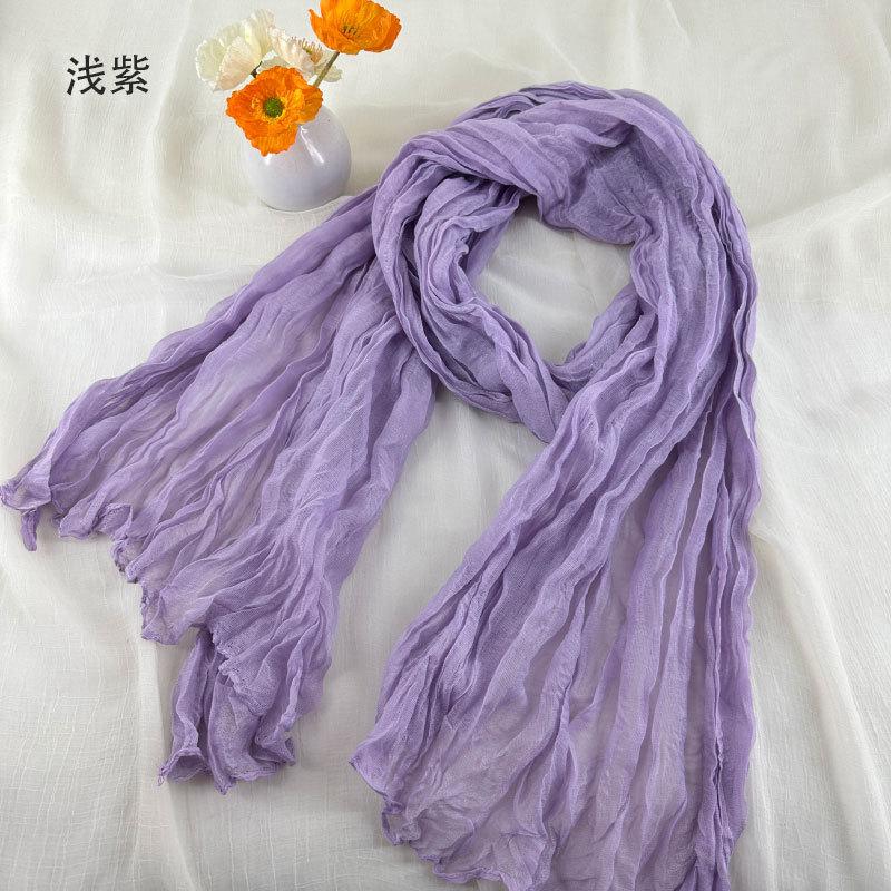 Women Soft Breathable Cotton and Linen Scarves Solid Color Pleated Scarf Retro Bohemian Style Long Wraps 180*90cm Multi Color