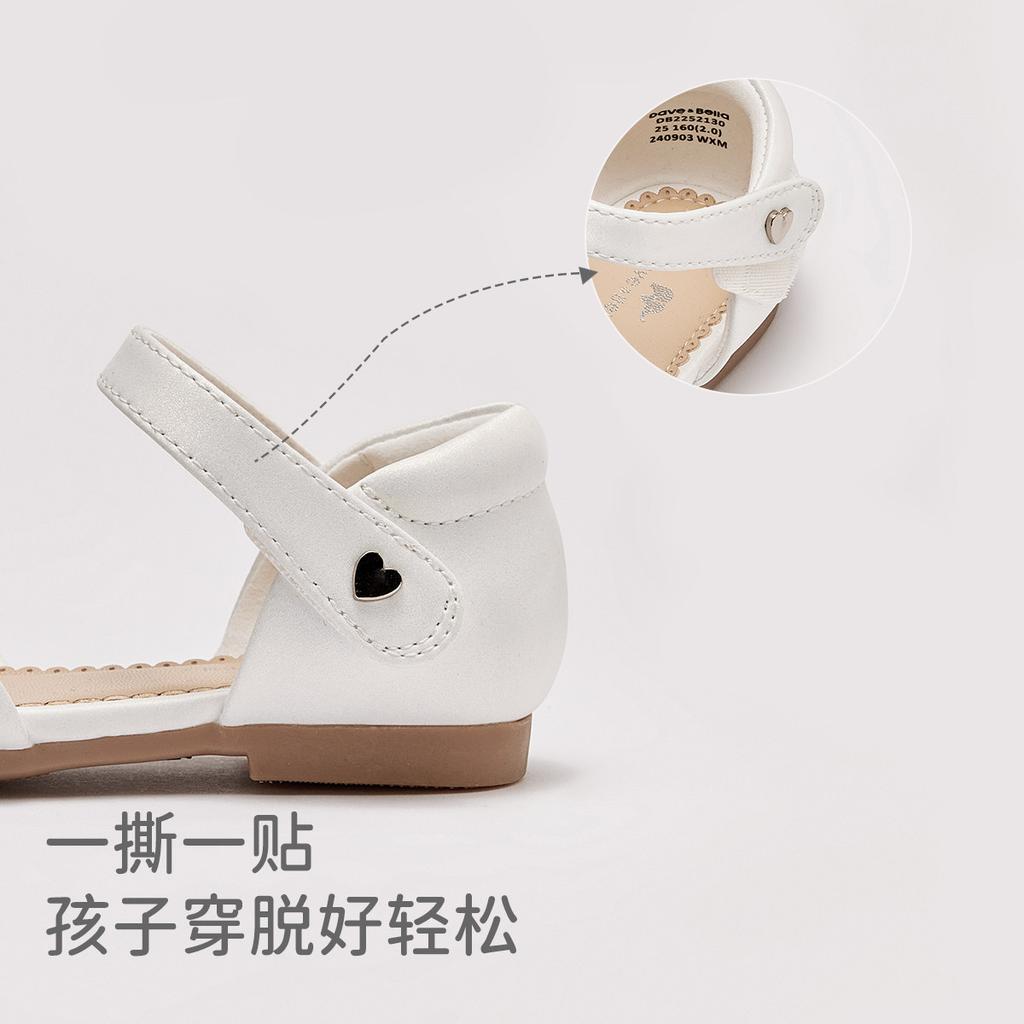 David Bella Girls' Leather Shoes Summer New Children's Sandals White Princess Wind Large Children's Anti slip Shoes