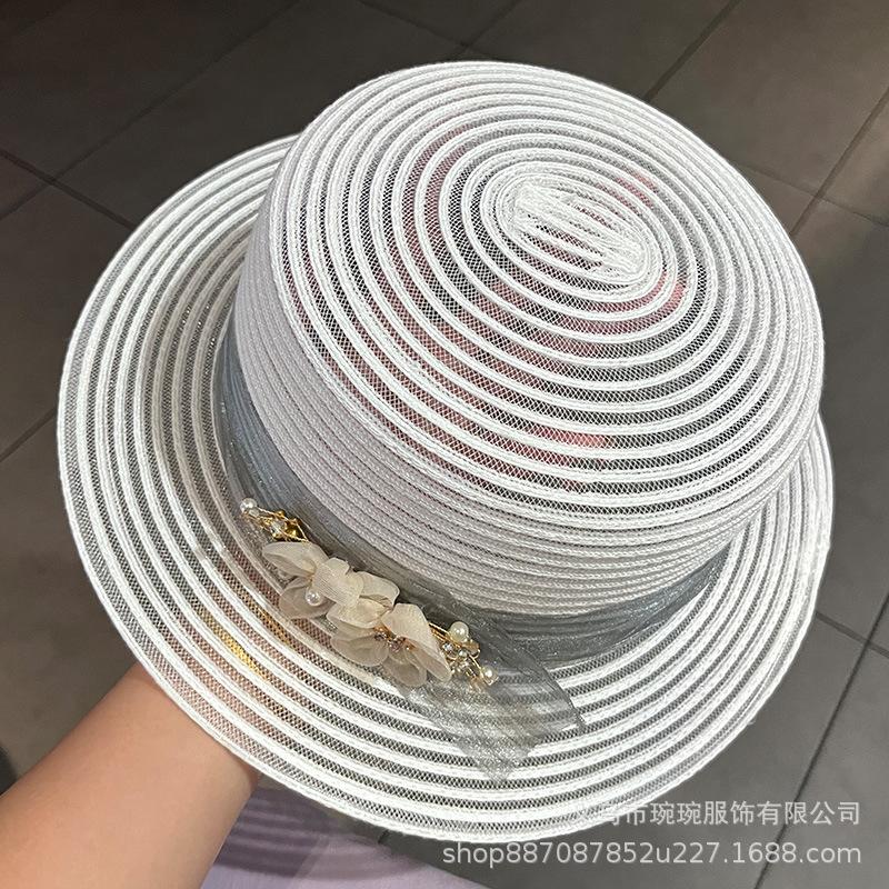 Ladies mother top hat spring and summer in the elderly new flat flower mesh hat seaside vacation beach hat
