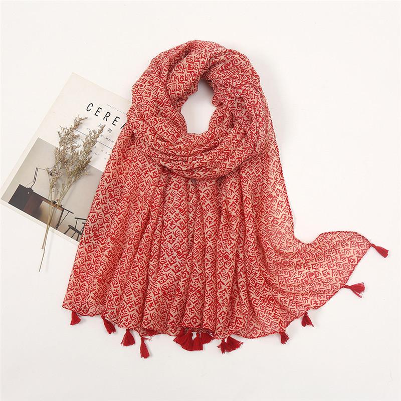 Women Autumn Spain Lovely Polka Floral Tassel Viscose Shawl High Quality Print Wrap Pashmina Stole Bufandas Muslim Hijab Snood