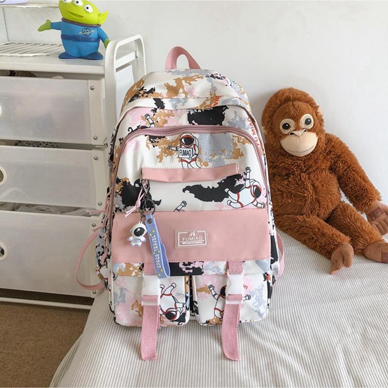 Women Backpack Cute Cartoon Astronaut Doodle Print Backpacks Female Student Bookbag Backpack Girls School Book Bags Travel Bag No pendant