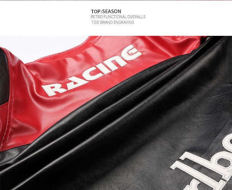 Men's PU Leather Motorcycle Racing Jacket with Velvet Lining - American Style Streetwear Outerwear