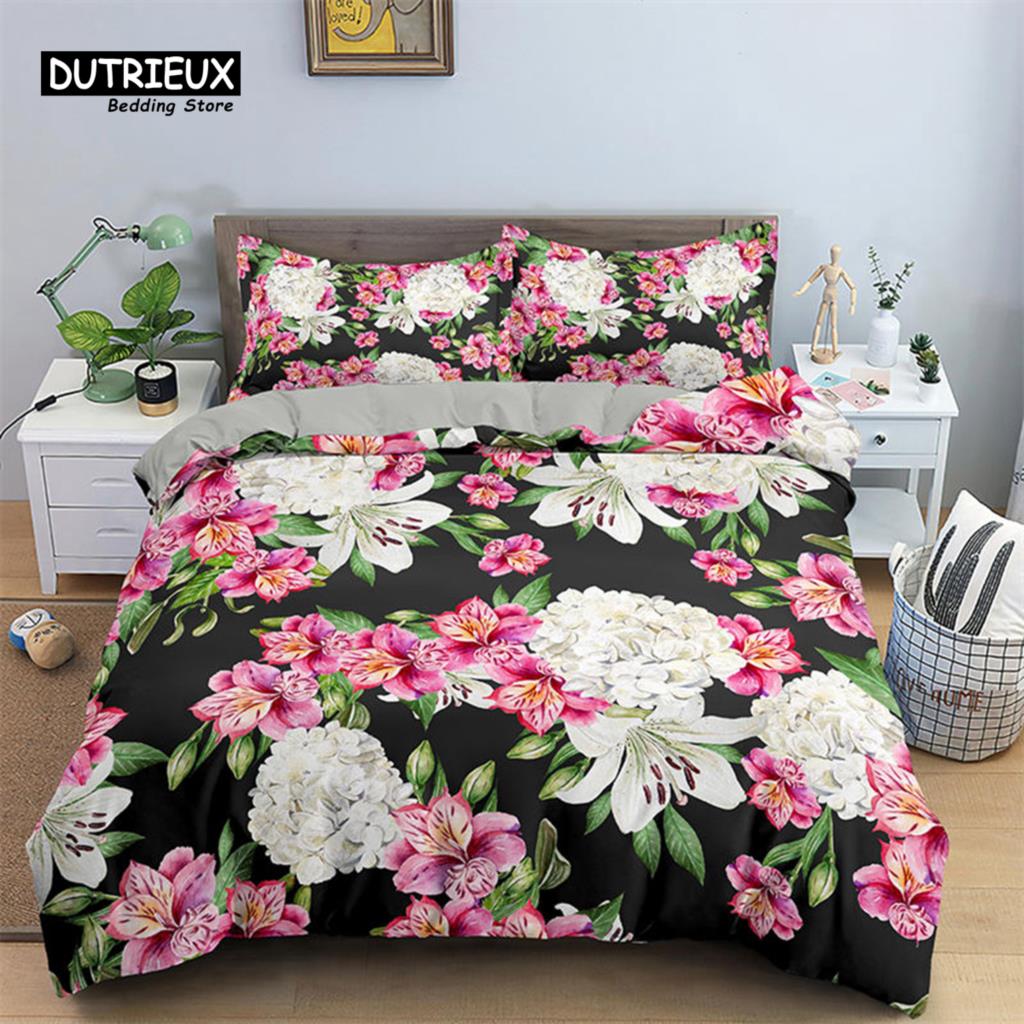 Romantic Flower Duvet Cover Rose Floral Bedding Set Microfiber Comforter Cover King For Girl Women Wedding Valentine's Day Decor