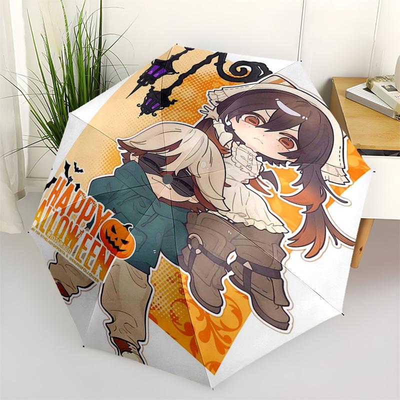 

1pc Halloween Chibi Characters Outdoor Umbrella - Automatic Opening/Closing, Portable 3-Fold Design, 8-Bone Iron Frame, Festival Gift for Fans, Travel
