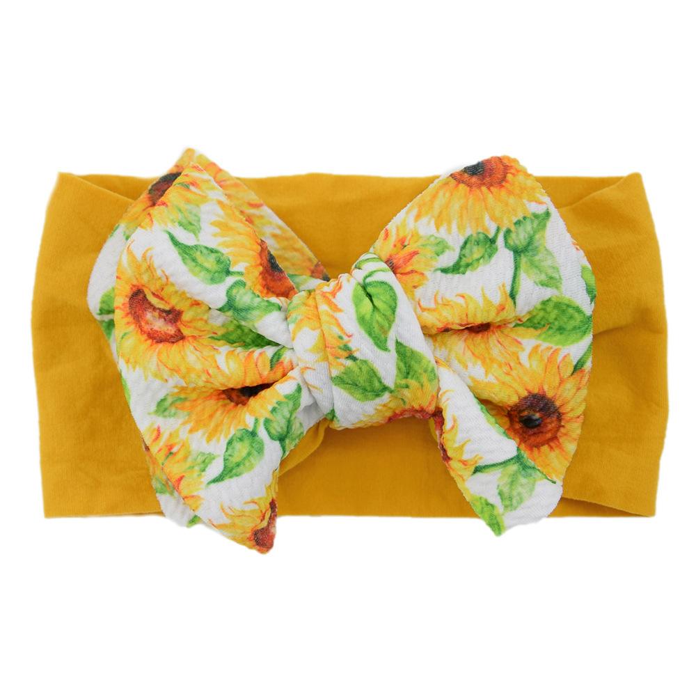 Children'S Printed Large Bow Nylon Headband Soft Elastic Hair Accessories Baby Headgear Baby Stockings Headband