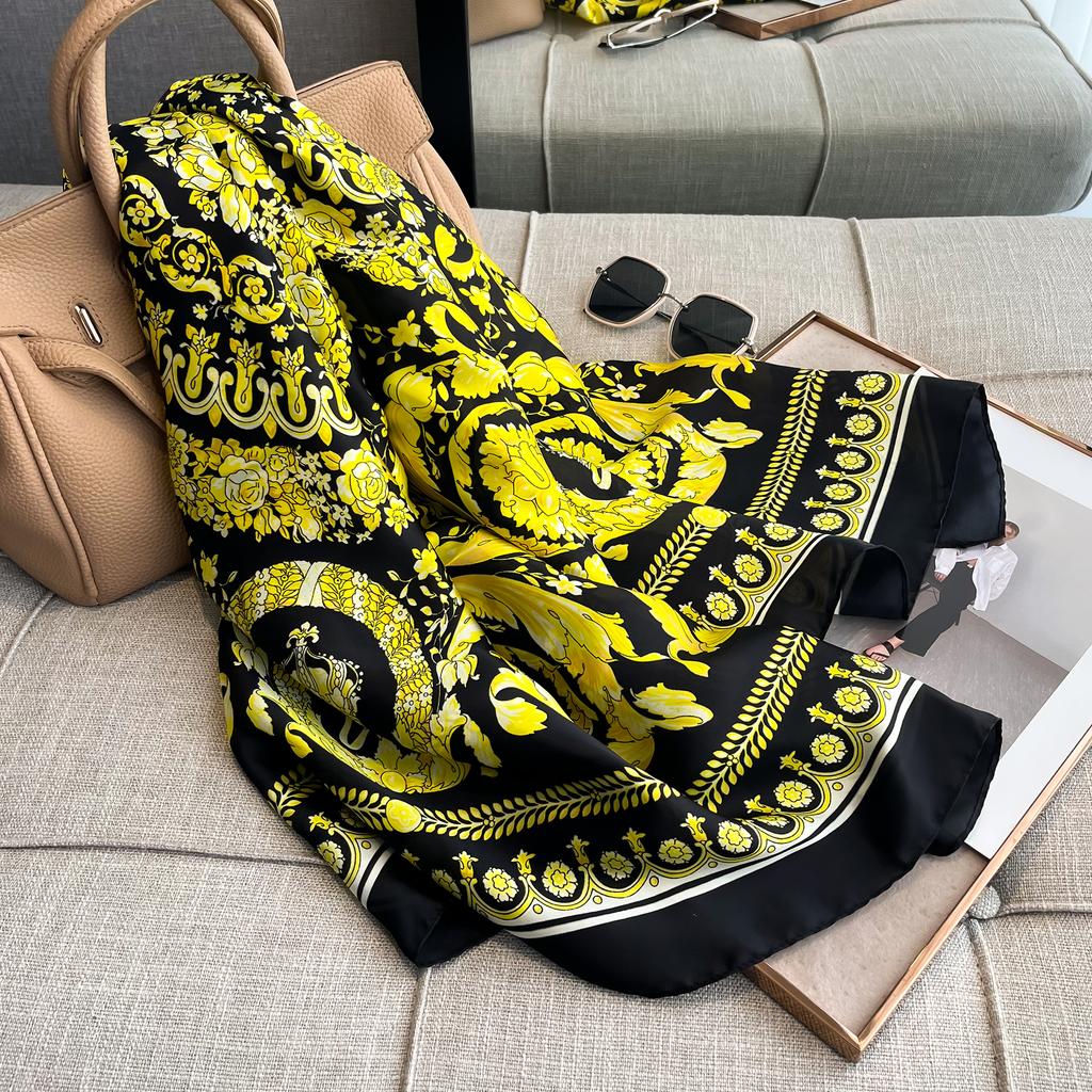 2025 Fashion Print Large Shawl Wraps Silk Scarf Women Luxury Brand Satin Headband Hijab Bandana Turban Foulard Summer Beach