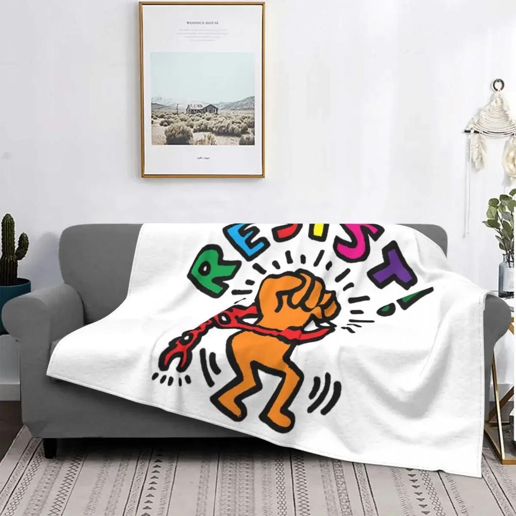 Dancing In The Wind Colorful Theme Flannel Throw Blanket Soft Cozy Haring Geometric Paintings Art for Bedroom Couch Home Decor