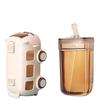 Bus Straw Water Bottle With Strap,Portable Cute Bear Car Water Bottles with Movable Wheels, Leakproof Bear Drinking Jug