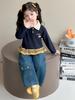 2025 New Girls' Korean Style Casual Sweatshirt and Jeans Set - Fashionable Autumn Outfit for Kids