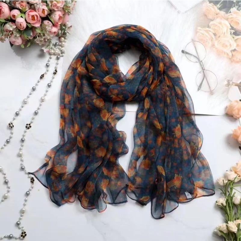 [BYSIFA] Ladies Silk Scarf Shawl New Long Scarves Fashion Brand Scarves Elegant Purple Blue Neck Scarf Beach Shawl Cover-ups