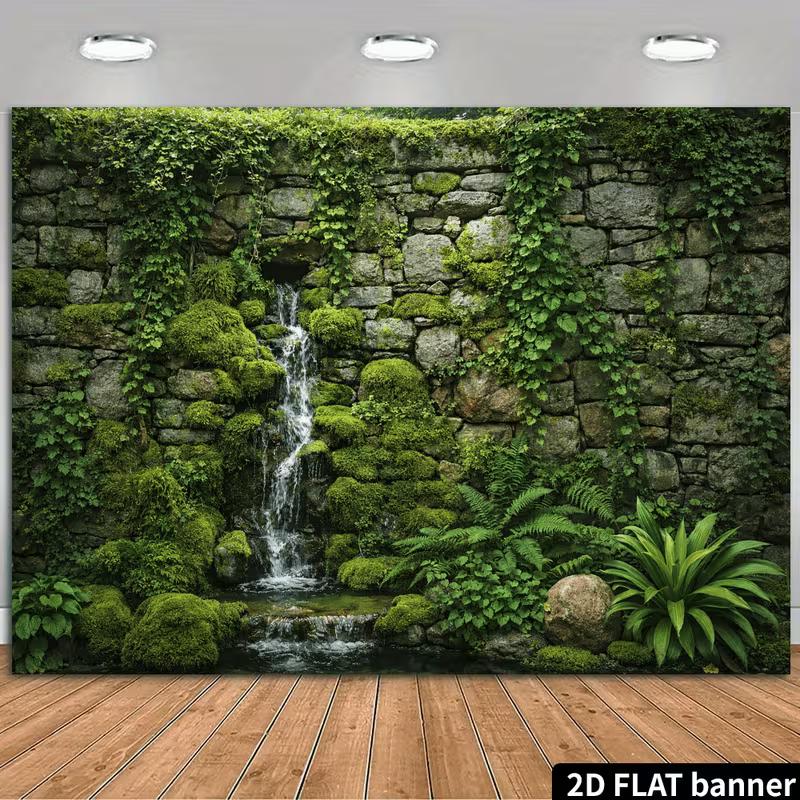 2D Green Moss & Fern Waterfall Photography Backdrop 47.2x31.5inch/120*80cm