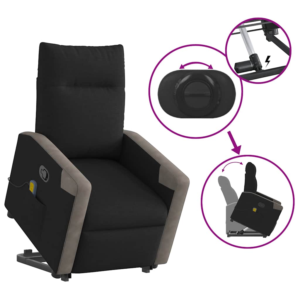 Recliner Chair with Lift Assistance Black Fabric
