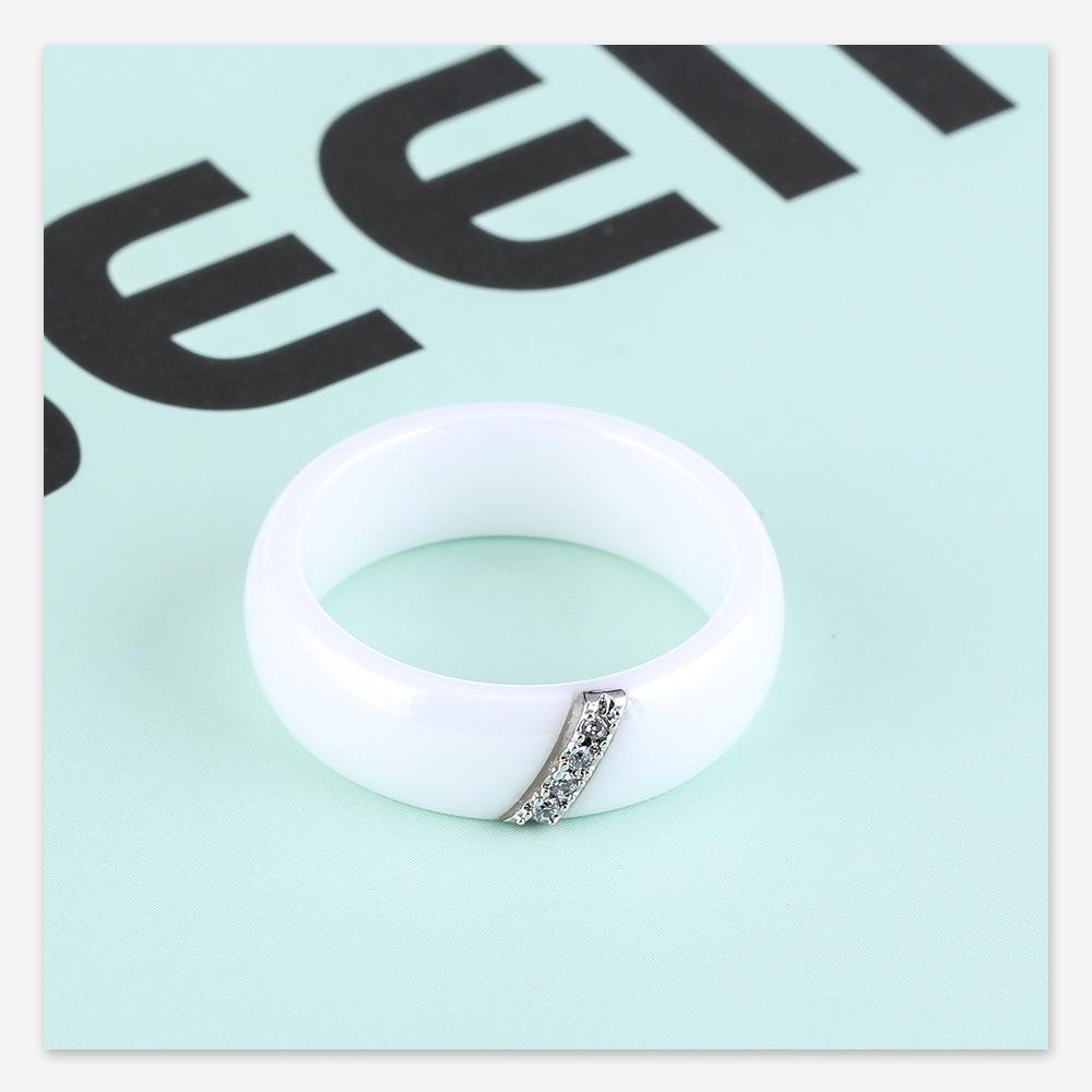 Trendy 6MM Beveled Ceramic Ring with Zircon Inlay