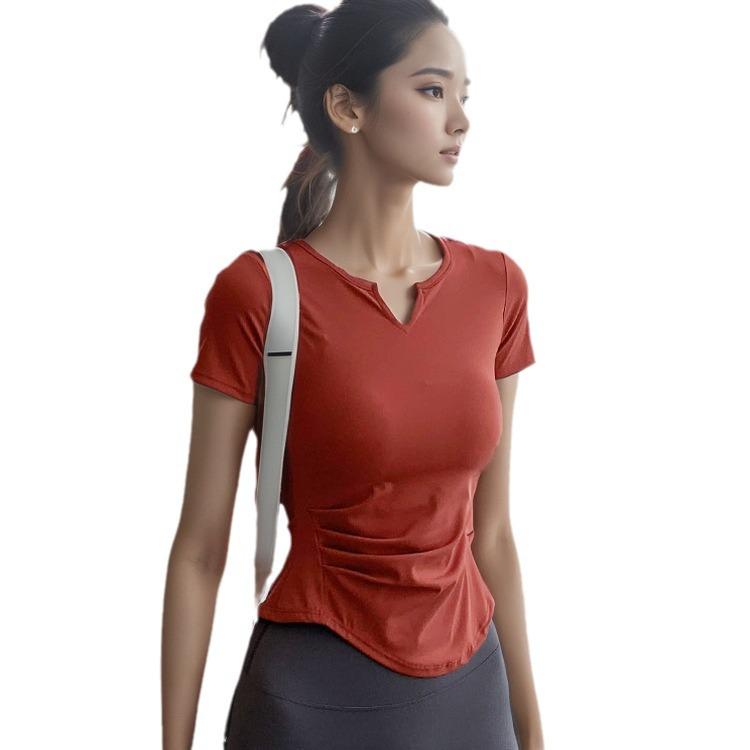 Women's V-Neck Quick-Dry Running Tops - Slim, Casual Sports & Yoga Tees