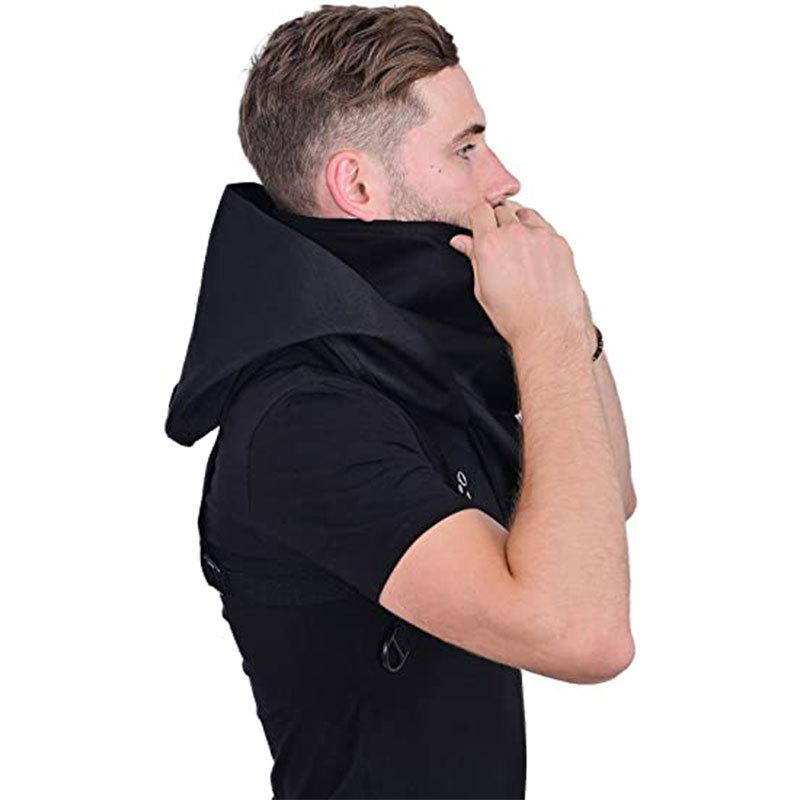 Men's Medieval Vintage Pirate Cosplay Hooded Cloak Black Cyberpunk Rogue Cowl Hood Scarf Halloween Party Costume Props