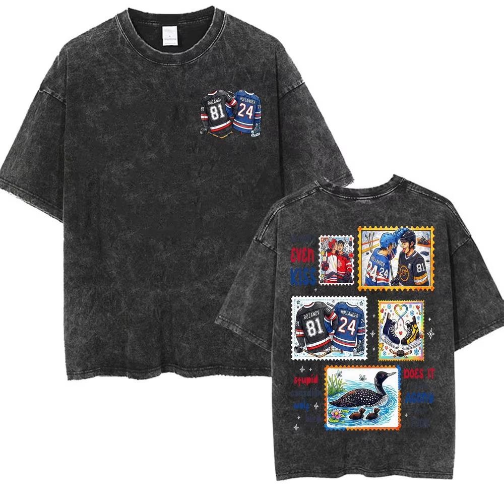 Heated Rivalry Hockey Romance Graphic Tee Shirt Men Women Fashion Vintage Washed TShirts Cotton Casual Short Sleeve Tshirt