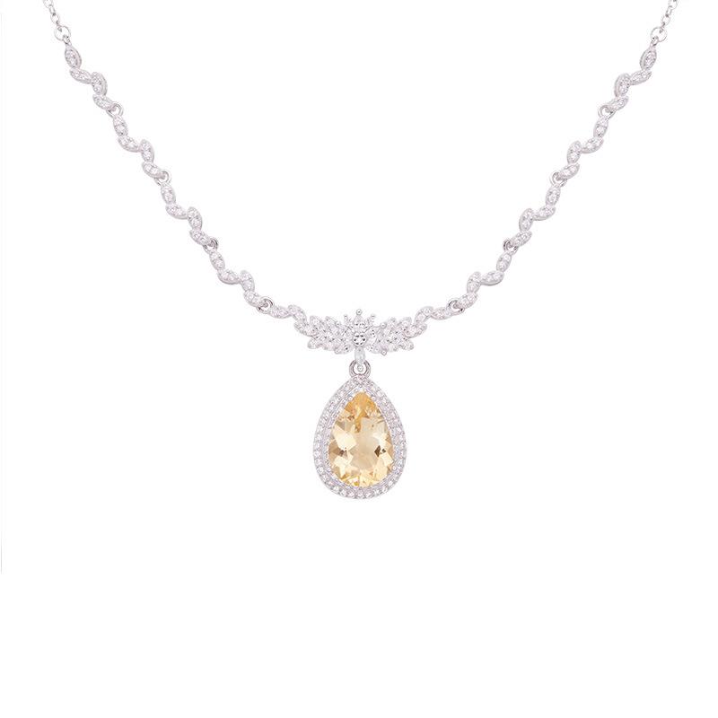 Color Treasure Jewelry Natural Topaz Amethyst Citrine Necklace Women'S S925 Silver Droplet Pendant