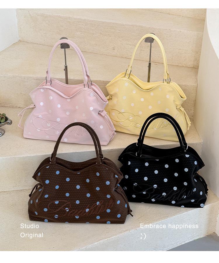 2026 Korean Fashion Polka Dot Large Capacity Ballet Style Tote & Shoulder Bag