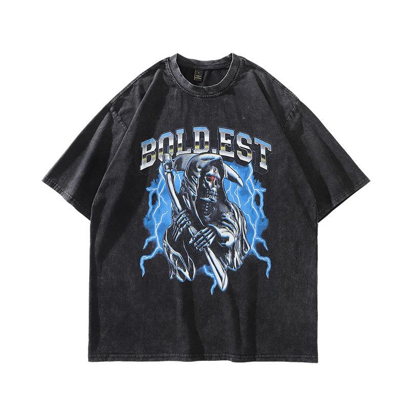 European And American High Street Hiphop Washed Short-Sleeved T-Shirt Men'S American Retro Old Loose Trendy Brand Half-Sleeved T-Shirt