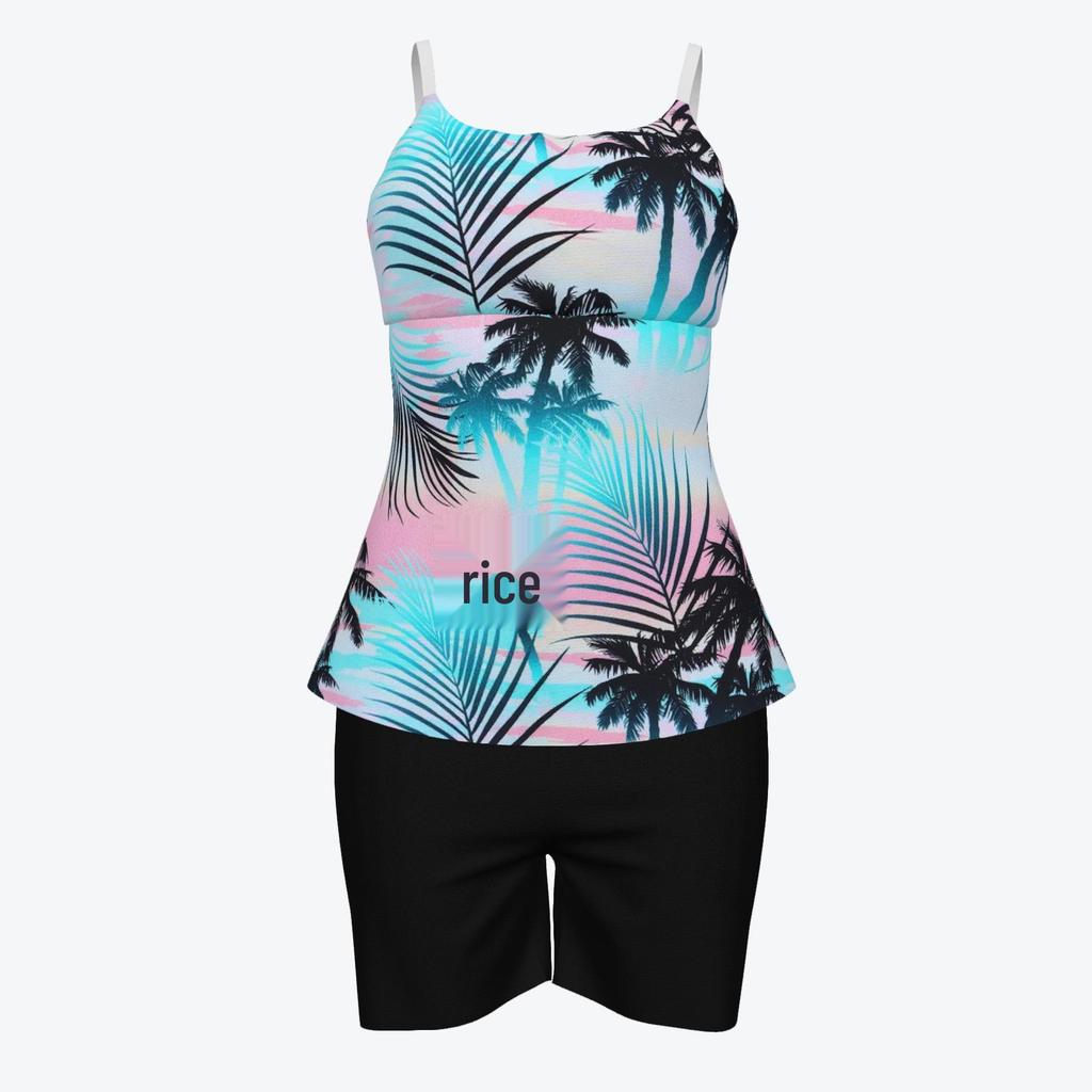 Women's 3D Print Strappy Tank & Shorts Swimsuit Set