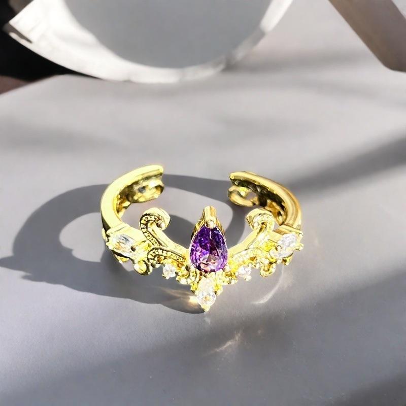 Yes, Touch The Blind Box Series, Colored Treasure Gypsy Open Ring, Wave Micro-Inlaid Zircon Light Luxury High-End Ring.
