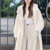 Imitation mink velvet coat autumn and winter women's long over-the-knee loose large-size hooded jacket
