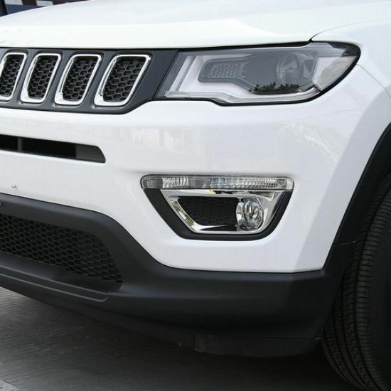 Exterior Front Head Fog Light Lamp Cover Trim Frame For Jeep Compass 2017+Chrome