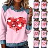 Women's Fashion Flared Long Sleeve Denim Patchwork Sweatshirt Valentine's Day Print Casual Pullover Top