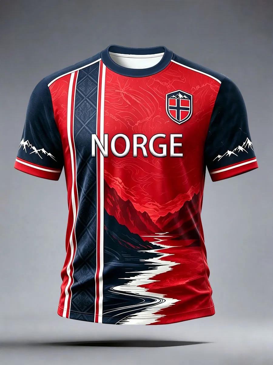 HLIHL 2026 Nieuw Heren Noors 3D Geprint Voetbalshirt Sneldrogend T-shirt, Geschikt voor Dagelijks en Trainingsgebruik. L rood