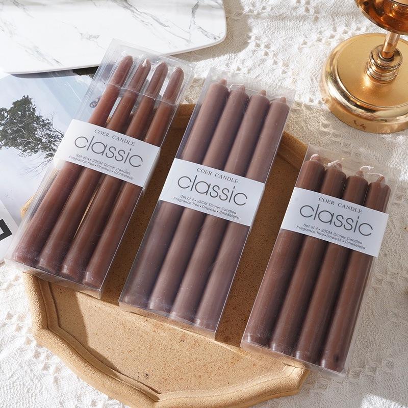 

Европейский стиль Без запаха Воск для столба Романтическая свадьба Красочная длинная свеча-столб Домашняя свеча для признания и предложения Свеча для ужина при свечах Brown (4 pcs/box)