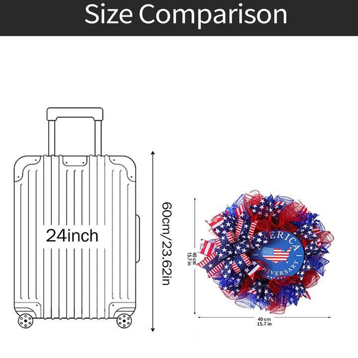 40CM Decorative Mesh Wreath for Door Window Home Holiday Entrance Patriotic Theme American Flag Pattern Anniversary Party Decor