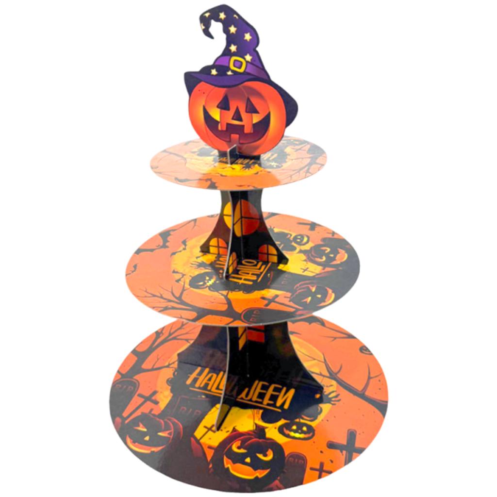 Halloween Themed Multi Tier Paper Dessert Stand For Spooky Party Tabletop Decoration And Sweet Treats Display