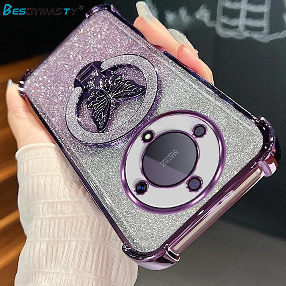 Magic 5 Lite Třpytivý Motýl Stojan Pokovování Silikonové Pouzdro Pro Huawei Honor Magic 6 5 7 Magic6 Lite Nárazuvzdorný Kryt Magic6Lite