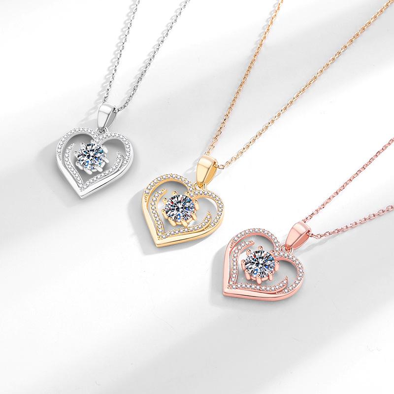 Female Crystal White Zircon Stone Heart Pendant Necklace Vintage Gold Color Wedding Jewelry For Women