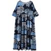 Hennep Katoen Rustieke Stijl Print Retro Zomer Plus Size Dames Losse Dunne Korte Mouw Zwaai Jurken