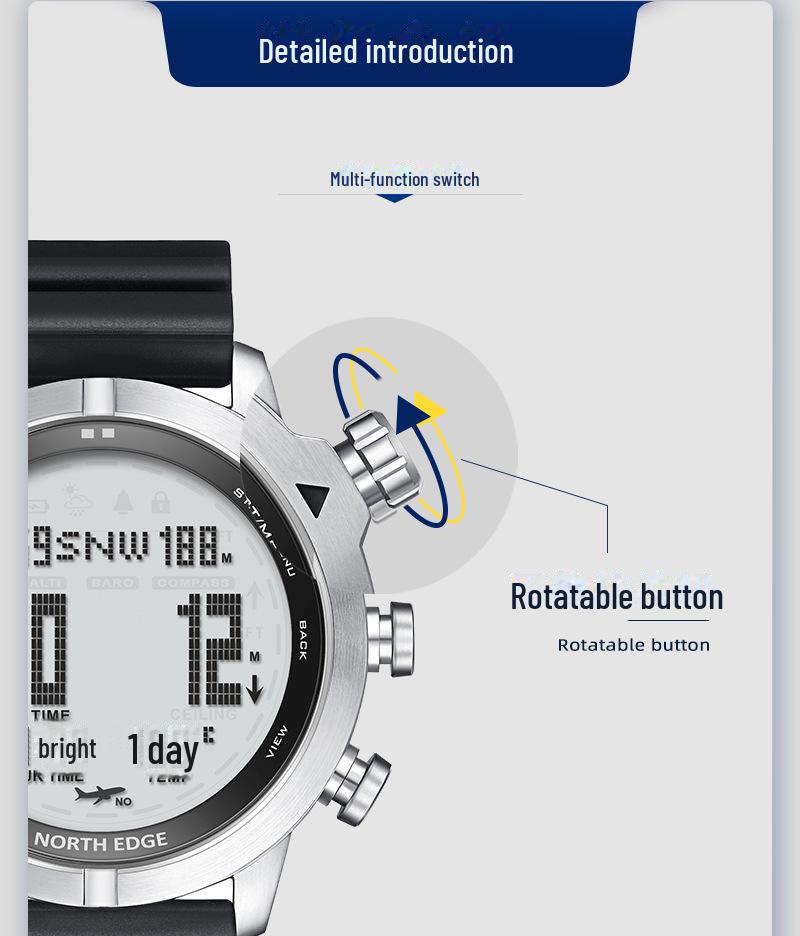 C Sports Outdoor 100m Wasserdichte Smarte Taucheruhr mit Höhenmesser, Thermometer, Kompass & Multifunktionsmerkmalen