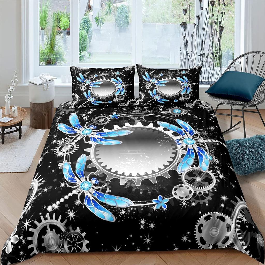Ndustrial Gear Duvet Cover Set Queen Size Steampunk Style Locks Comforter Cover Boys Men Mechanical Device Bedding Set