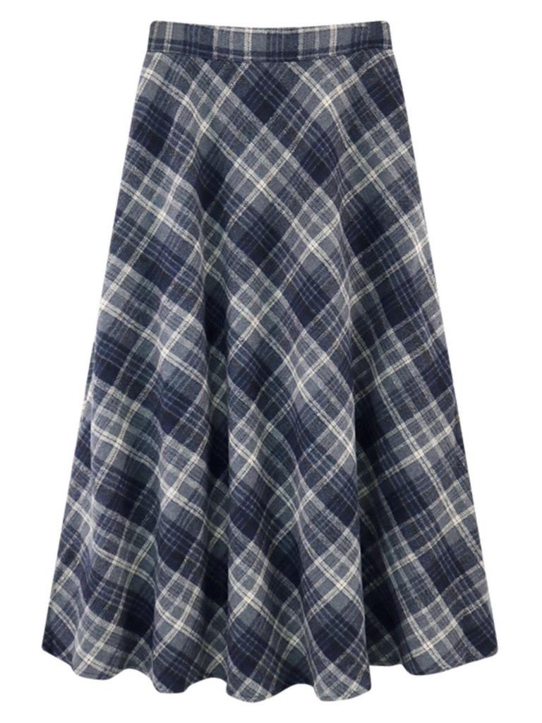 Women's High Waist Plaid Woolen A-line Skirt - Autumn/Winter 2025 Mid-length Umbrella Style