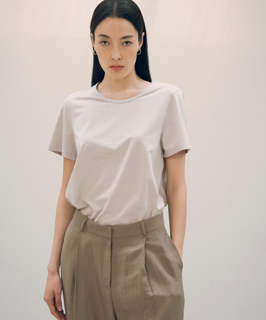 Siyajyu Sitp5154 Silket Loose Fit U-Neck Short Sleeve T-Shirt_Light Gray