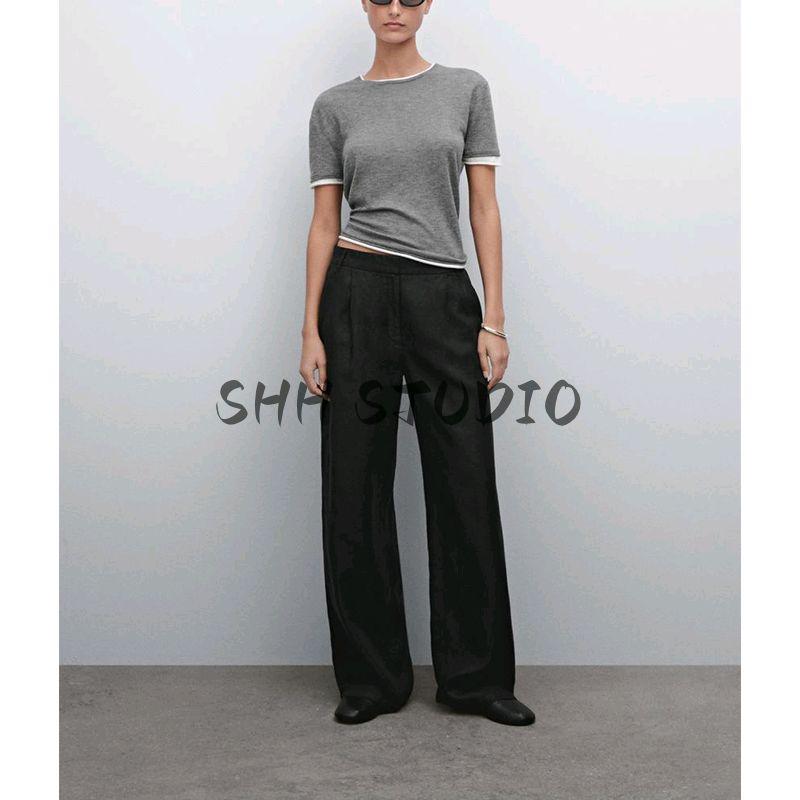 MD Spring/Summer New Arrival Women's Clothing Casual Old Money Style Elegant Linen Blend Loose-Fitting Wide-Leg Trousers 5030830